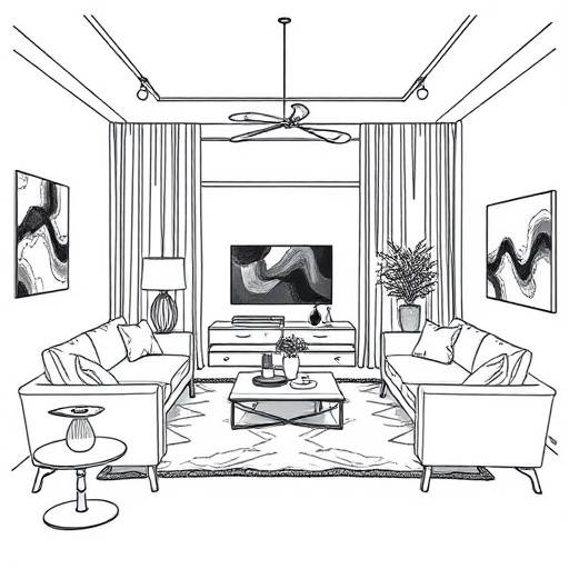 Croquis d'un salon moderne avec des meubles design
